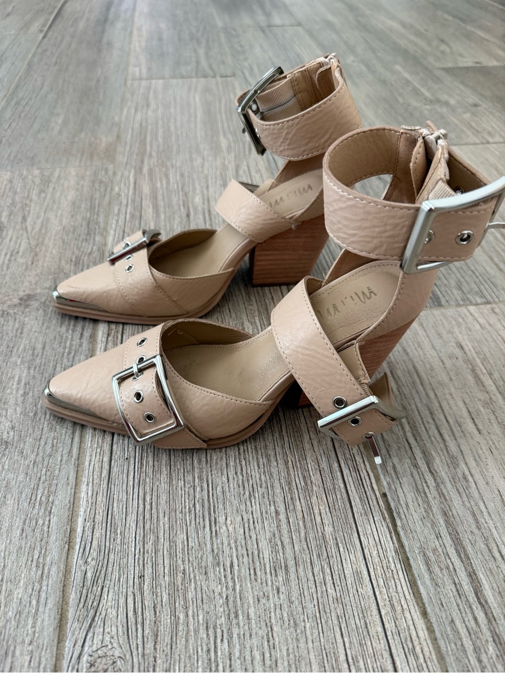 Mimi Nude Buckle Block Heel Pumps